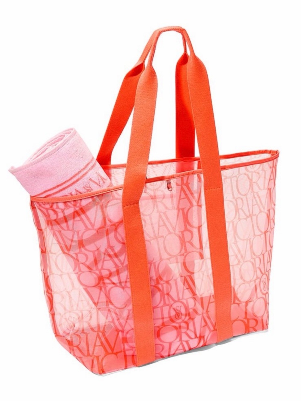 Victoria's Secret Coral Pink Logo Tote and Towel Set!